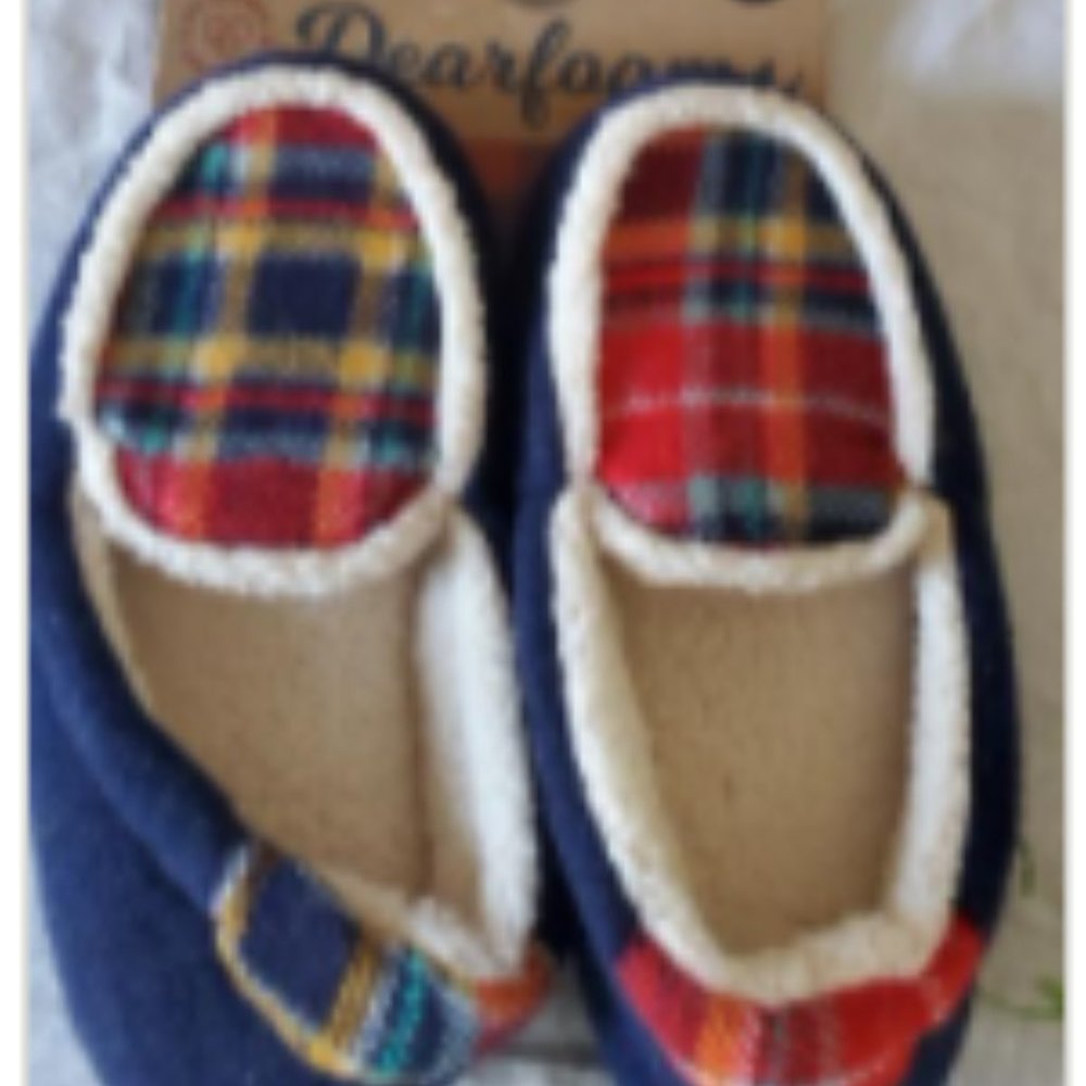 Dearfoam slippers blue sides/plaid top -size 5-6